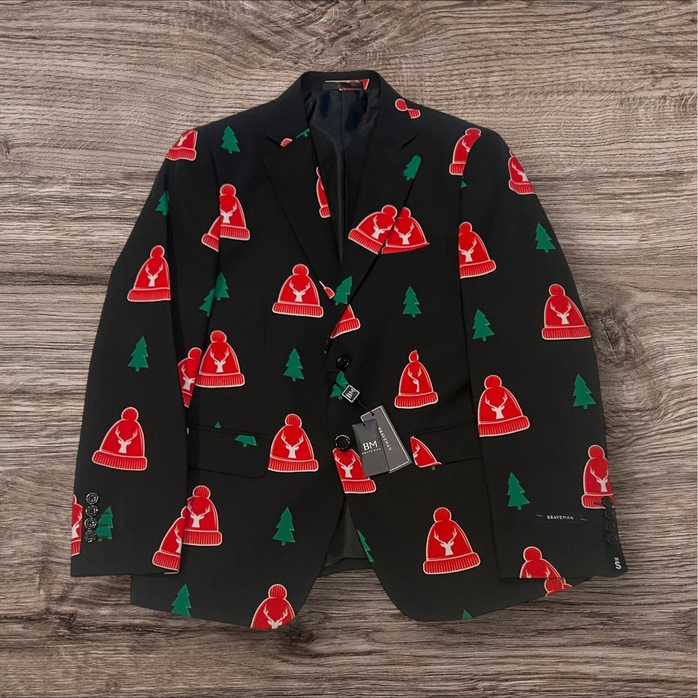 New Braveman‎ Mens 38S Classic Fit Christmas Plaid 3 Piece Suit Pants Tie 32x32